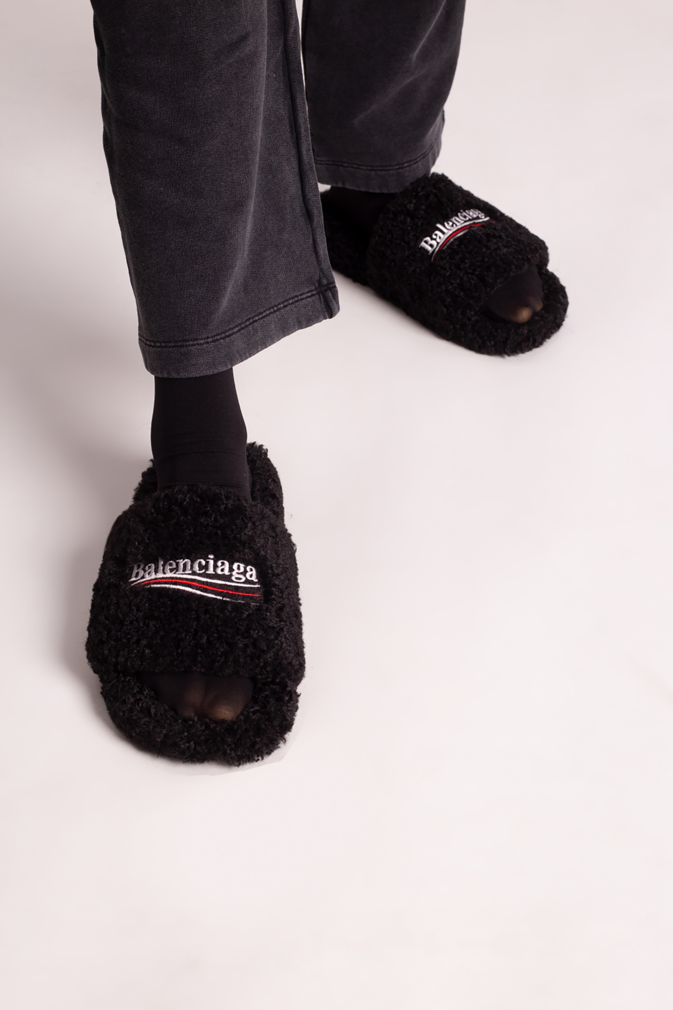 Black Faux fur slides with logo Balenciaga - Vitkac Canada